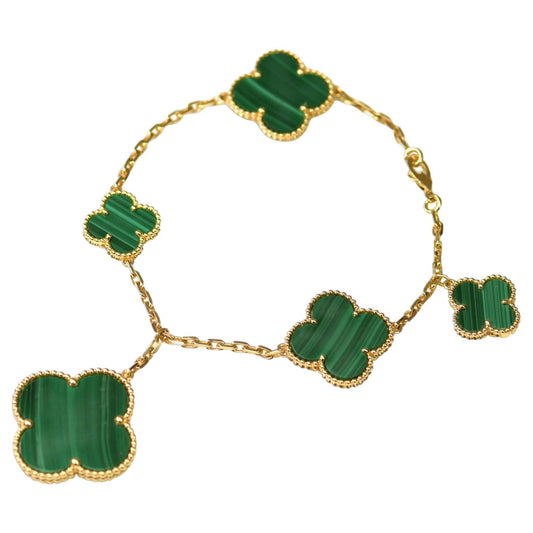 [Zalyn Jewelry ]MAGIC CLOVER MALACHITE GOLD BRACELET 5 MOTIFS