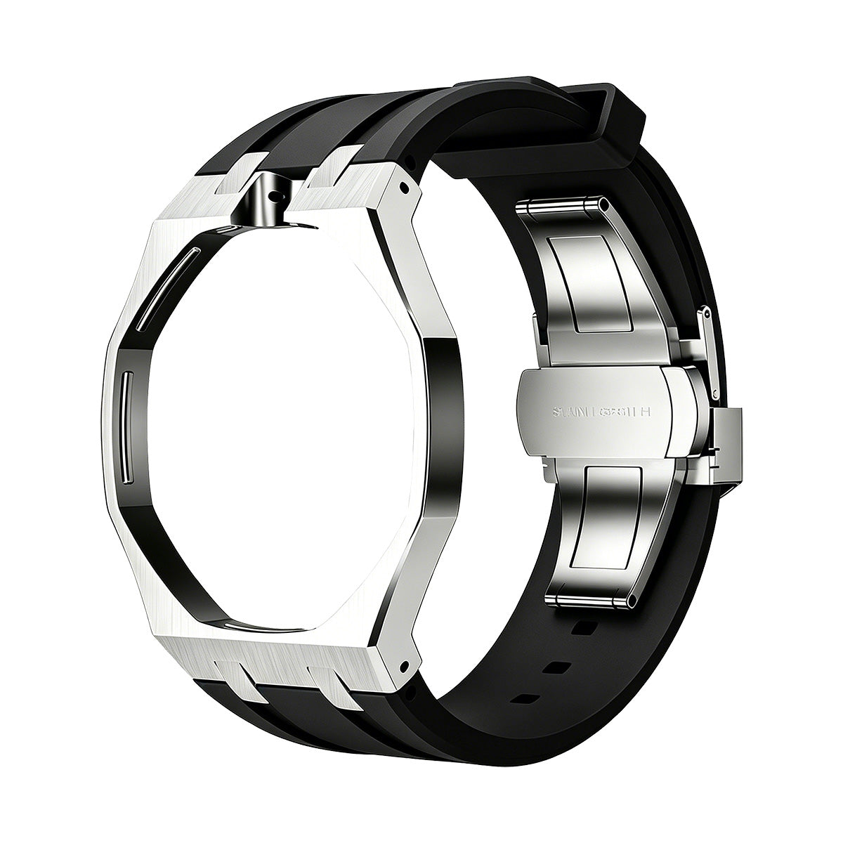 [Zalyn]OAK POP BLACK STEEL SILICONE STRAP