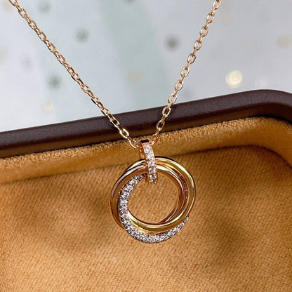 [Zalyn Jewelry ]TRINITY NECKLACE SILVER GOLD PINK GOLD DIAMONDS