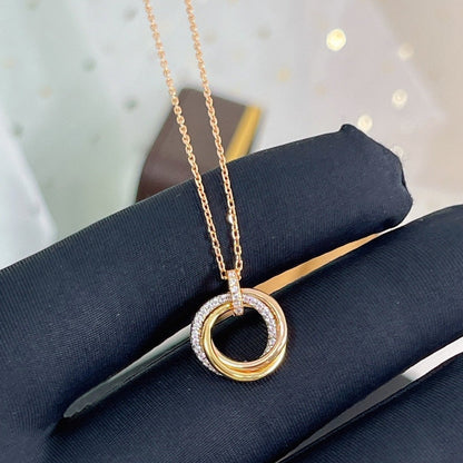 [Zalyn Jewelry ]TRINITY NECKLACE SILVER GOLD PINK GOLD DIAMONDS