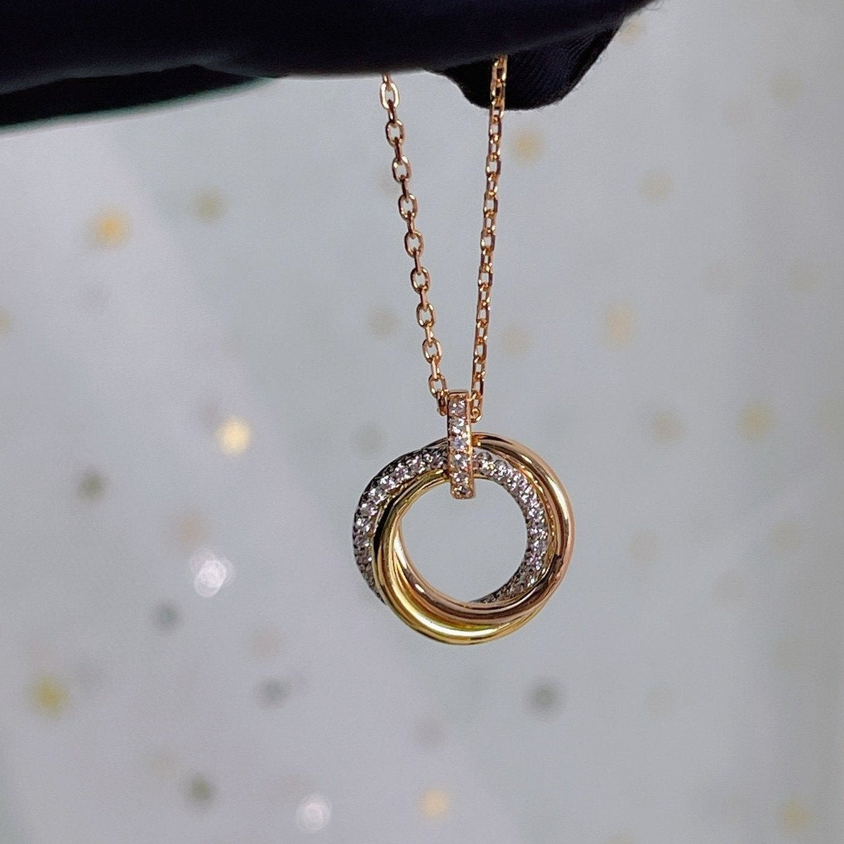 [Zalyn Jewelry ]TRINITY NECKLACE SILVER GOLD PINK GOLD DIAMONDS