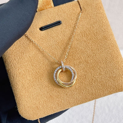 [Zalyn Jewelry ]TRINITY NECKLACE SILVER GOLD PINK GOLD DIAMONDS