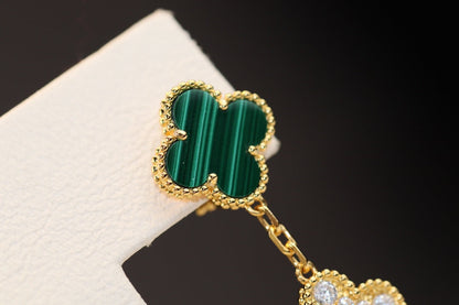 [Zalyn Jewelry ]CLOVER EARRINGS GOLD MALACHITE DIAMOND 3 MOTIF