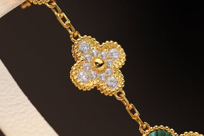 [Zalyn Jewelry ]CLOVER EARRINGS GOLD MALACHITE DIAMOND 3 MOTIF