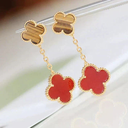 [Zalyn Jewelry ]CLOVER  2 MOTIF  TIGER EYE CARNELIAN EARRINGS