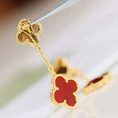 [Zalyn Jewelry ]CLOVER  2 MOTIF  TIGER EYE CARNELIAN EARRINGS