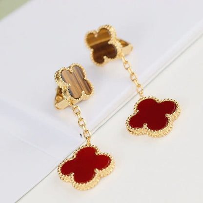 [Zalyn Jewelry ]CLOVER  2 MOTIF  TIGER EYE CARNELIAN EARRINGS