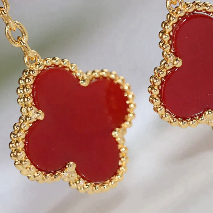 [Zalyn Jewelry ]CLOVER  2 MOTIF  TIGER EYE CARNELIAN EARRINGS