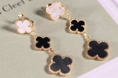 [Zalyn Jewelry ]CLOVER EARRINGS GOLD ONYX MOP 3 MOTIF