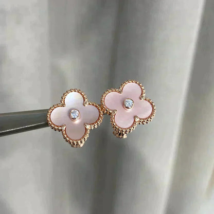 [Zalyn Jewelry ]CLOVER MEDIUM 1 MOTIFS  PINK MOP DIAMOND EARRINGS