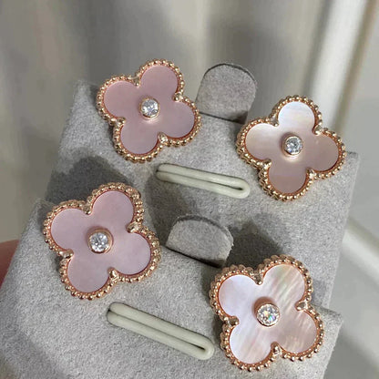 [Zalyn Jewelry ]CLOVER MEDIUM 1 MOTIFS  PINK MOP DIAMOND EARRINGS
