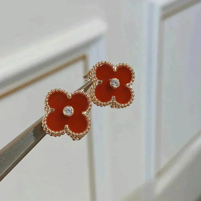 [Zalyn Jewelry ]CLOVER MEDIUM 1 MOTIFS CARNELIAN  DIAMOND earrings