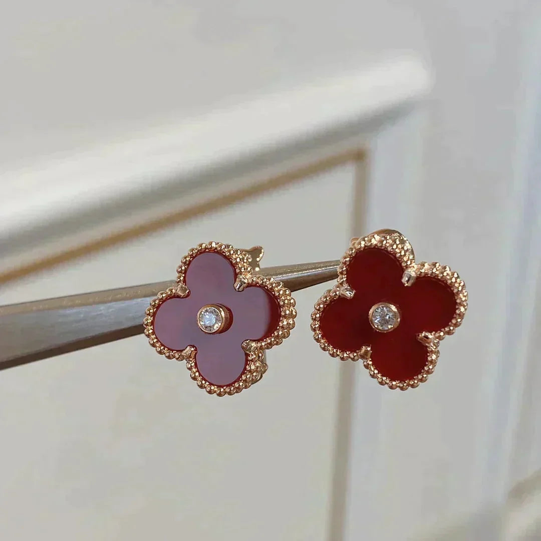 [Zalyn Jewelry ]CLOVER MEDIUM 1 MOTIFS CARNELIAN  DIAMOND earrings