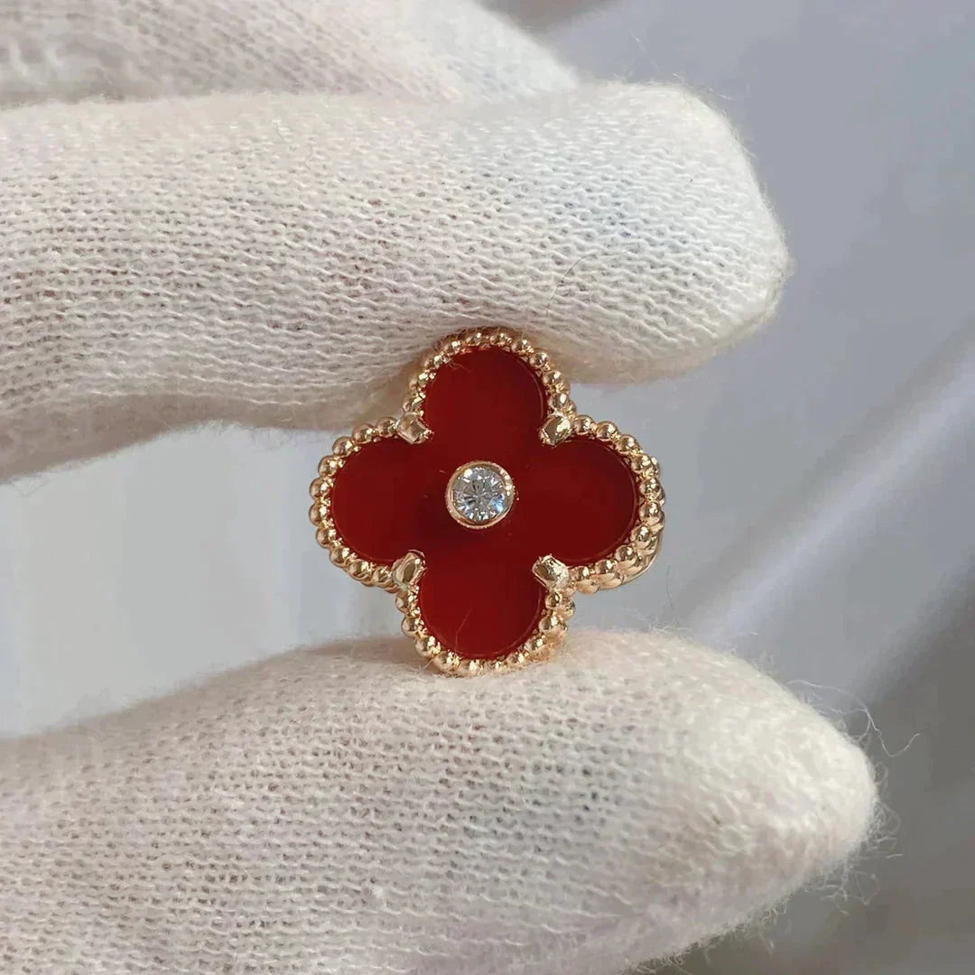 [Zalyn Jewelry ]CLOVER MEDIUM 1 MOTIFS CARNELIAN  DIAMOND earrings