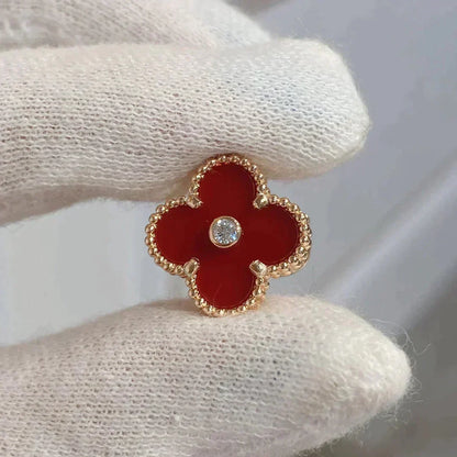 [Zalyn Jewelry ]CLOVER MEDIUM 1 MOTIFS CARNELIAN  DIAMOND earrings