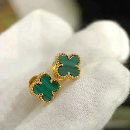 [Zalyn Jewelry ]CLOVER MINI 9.5MM MALACHITE  EARRINGS