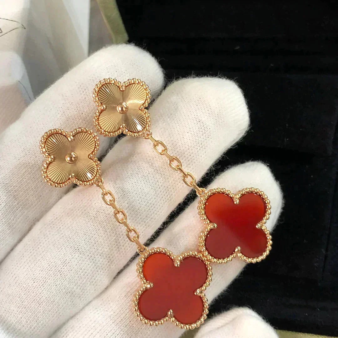[Zalyn Jewelry ]CLOVER 2 MOTIF  LASER CARNELIAN EARRINGS