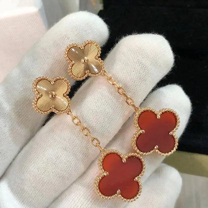 [Zalyn Jewelry ]CLOVER 2 MOTIF  LASER CARNELIAN EARRINGS