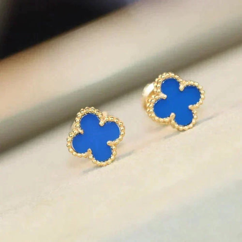 [Zalyn Jewelry ]CLOVER MINI 9.5MM BLUE AGATE EARRINGS
