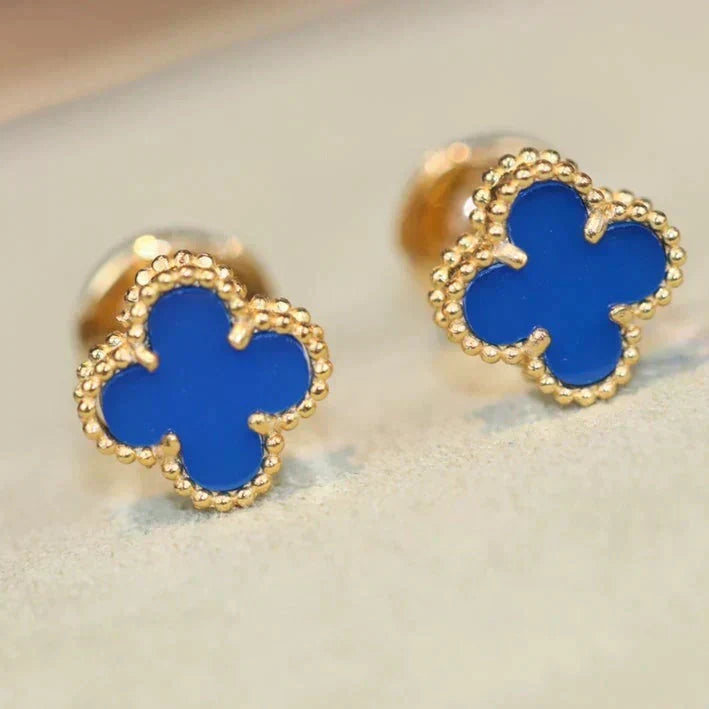 [Zalyn Jewelry ]CLOVER MINI 9.5MM BLUE AGATE EARRINGS