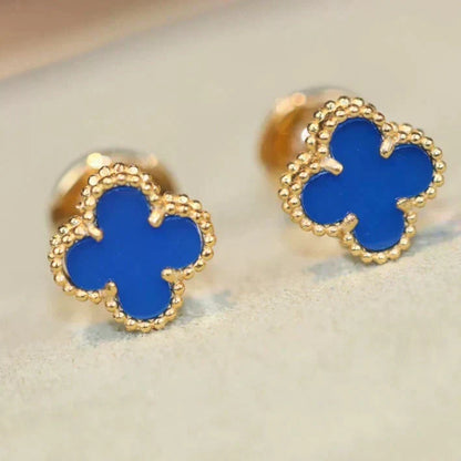 [Zalyn Jewelry ]CLOVER MINI 9.5MM BLUE AGATE EARRINGS