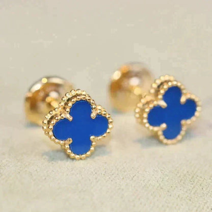 [Zalyn Jewelry ]CLOVER MINI 9.5MM BLUE AGATE EARRINGS