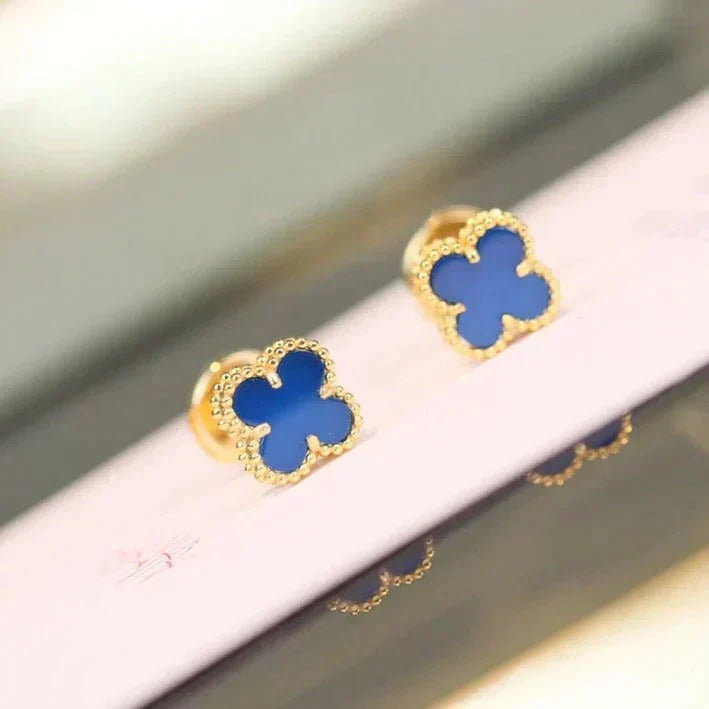 [Zalyn Jewelry ]CLOVER MINI 9.5MM BLUE AGATE EARRINGS