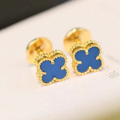 [Zalyn Jewelry ]CLOVER MINI 9.5MM BLUE AGATE EARRINGS