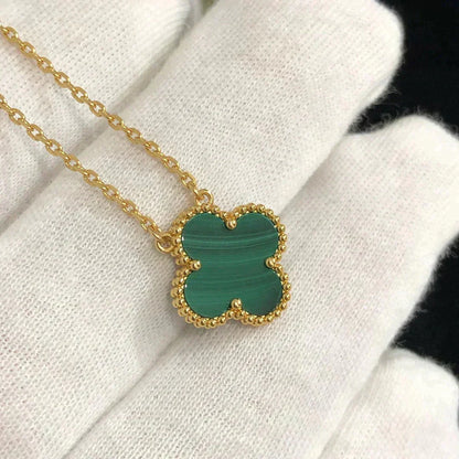 [Zalyn Jewelry ]CLOVER 15MM MALACHITE SINGLE FLOWER  NECKLACE