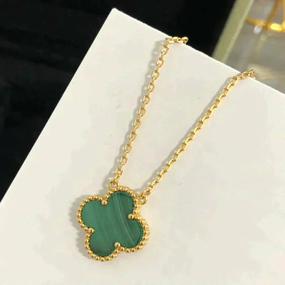 [Zalyn Jewelry ]CLOVER 15MM MALACHITE SINGLE FLOWER  NECKLACE