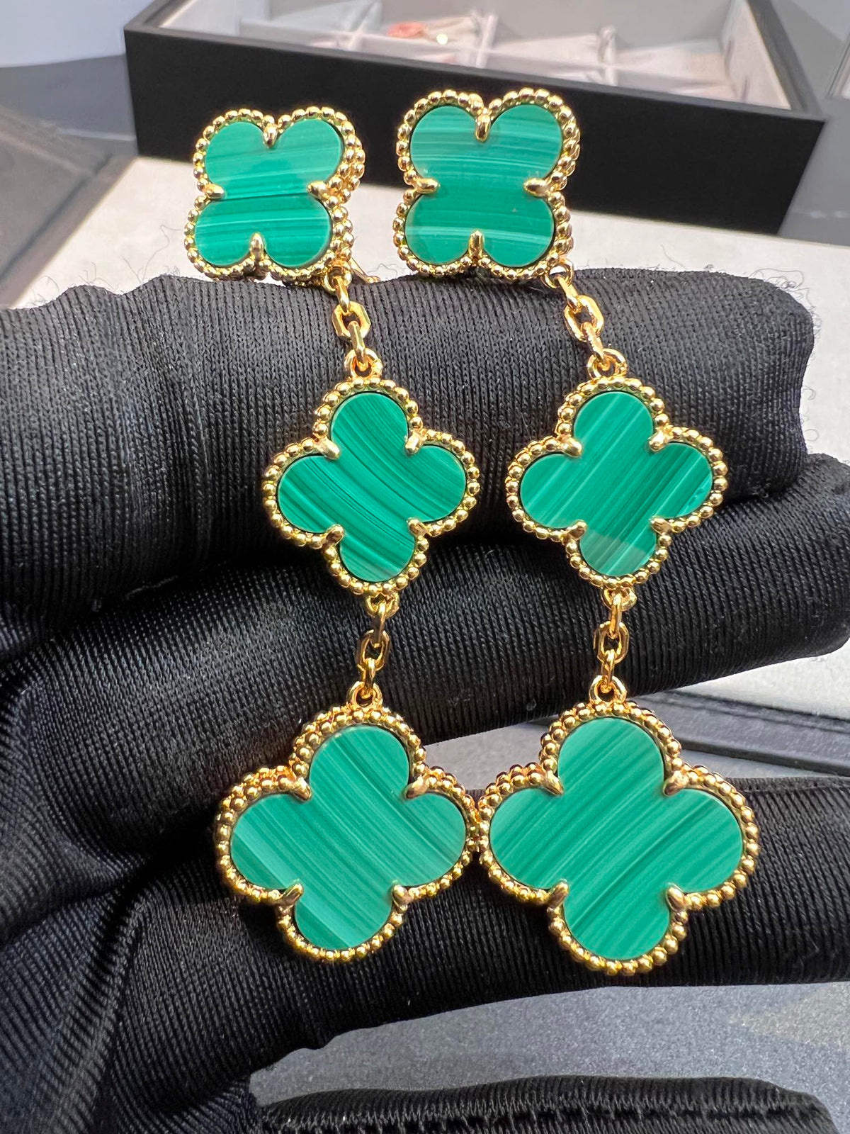 [Zalyn Jewelry ]CLOVER MALACHITE 3 MOTIFS GOLD