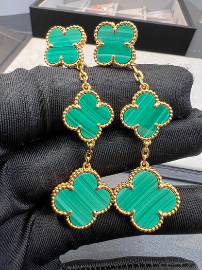 [Zalyn Jewelry ]CLOVER MALACHITE 3 MOTIFS GOLD