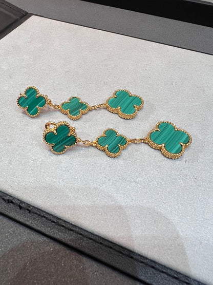 [Zalyn Jewelry ]CLOVER MALACHITE 3 MOTIFS GOLD