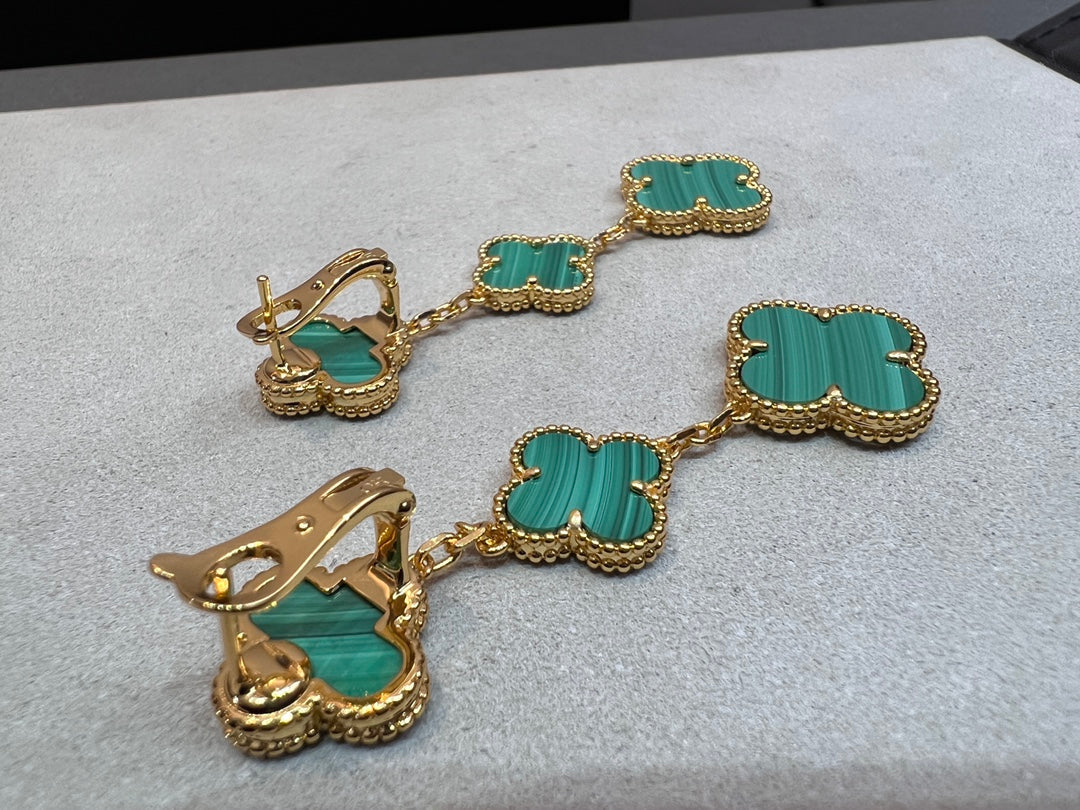 [Zalyn Jewelry ]CLOVER MALACHITE 3 MOTIFS GOLD