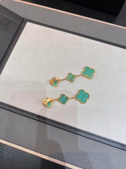 [Zalyn Jewelry ]CLOVER MALACHITE 3 MOTIFS GOLD