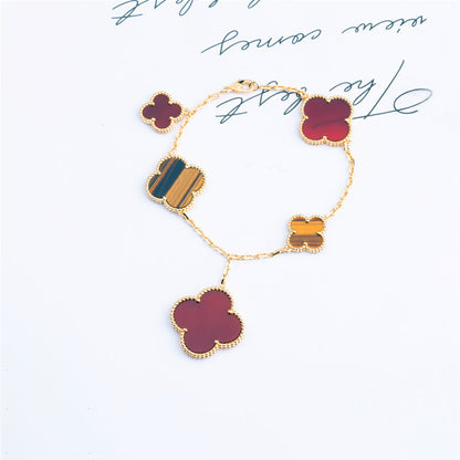 [Zalyn Jewelry ]CLOVER BRACELET 5 MOTIFS CARNELIAN TIGER EYE