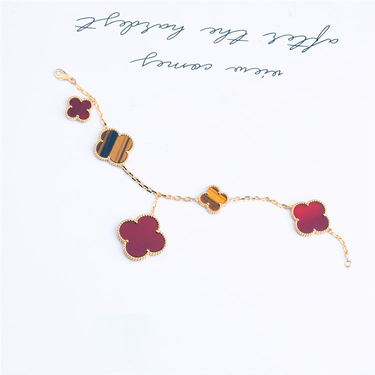 [Zalyn Jewelry ]CLOVER BRACELET 5 MOTIFS CARNELIAN TIGER EYE