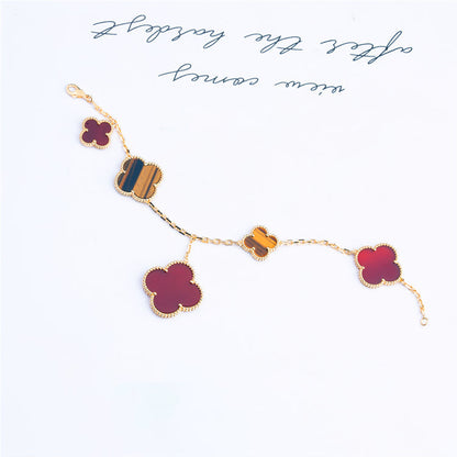 [Zalyn Jewelry ]CLOVER BRACELET 5 MOTIFS CARNELIAN TIGER EYE
