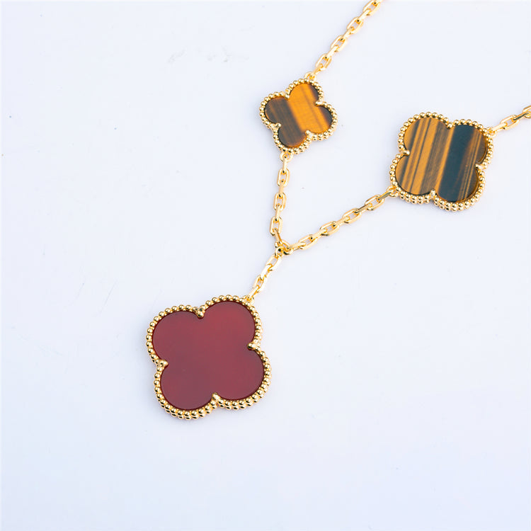 [Zalyn Jewelry ]CLOVER BRACELET 5 MOTIFS CARNELIAN TIGER EYE
