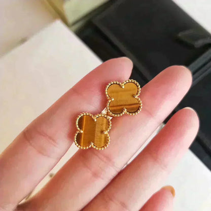 [Zalyn Jewelry ]CLOVER MEDIUM 1 MOTIFS TIGER EYE EARRINGS