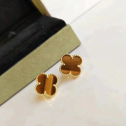 [Zalyn Jewelry ]CLOVER MEDIUM 1 MOTIFS TIGER EYE EARRINGS