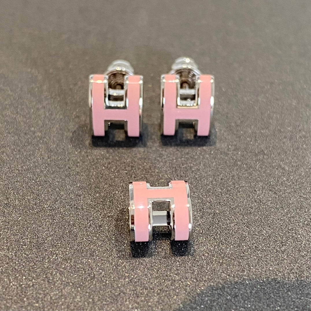[Zalyn]MINI POP H SILVER EARRINGS PINK