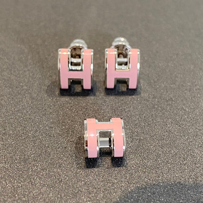 [Zalyn]MINI POP H SILVER EARRINGS PINK