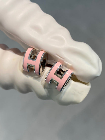 [Zalyn]MINI POP H SILVER EARRINGS PINK