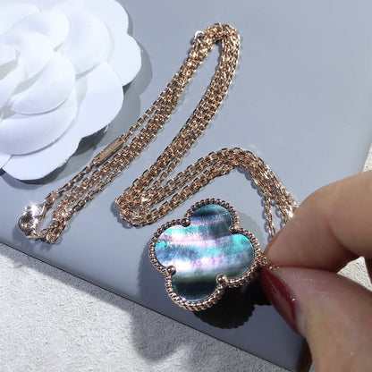[Zalyn Jewelry ]CLOVER 25MM GOLD DARK MOP BIG CLOVER NECKLACE