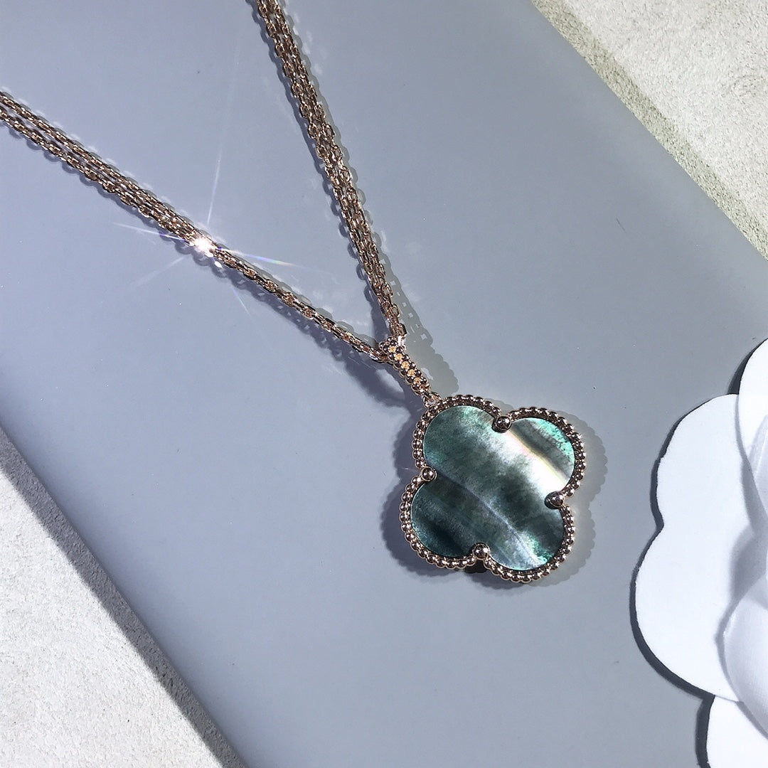 [Zalyn Jewelry ]CLOVER 25MM GOLD DARK MOP BIG CLOVER NECKLACE