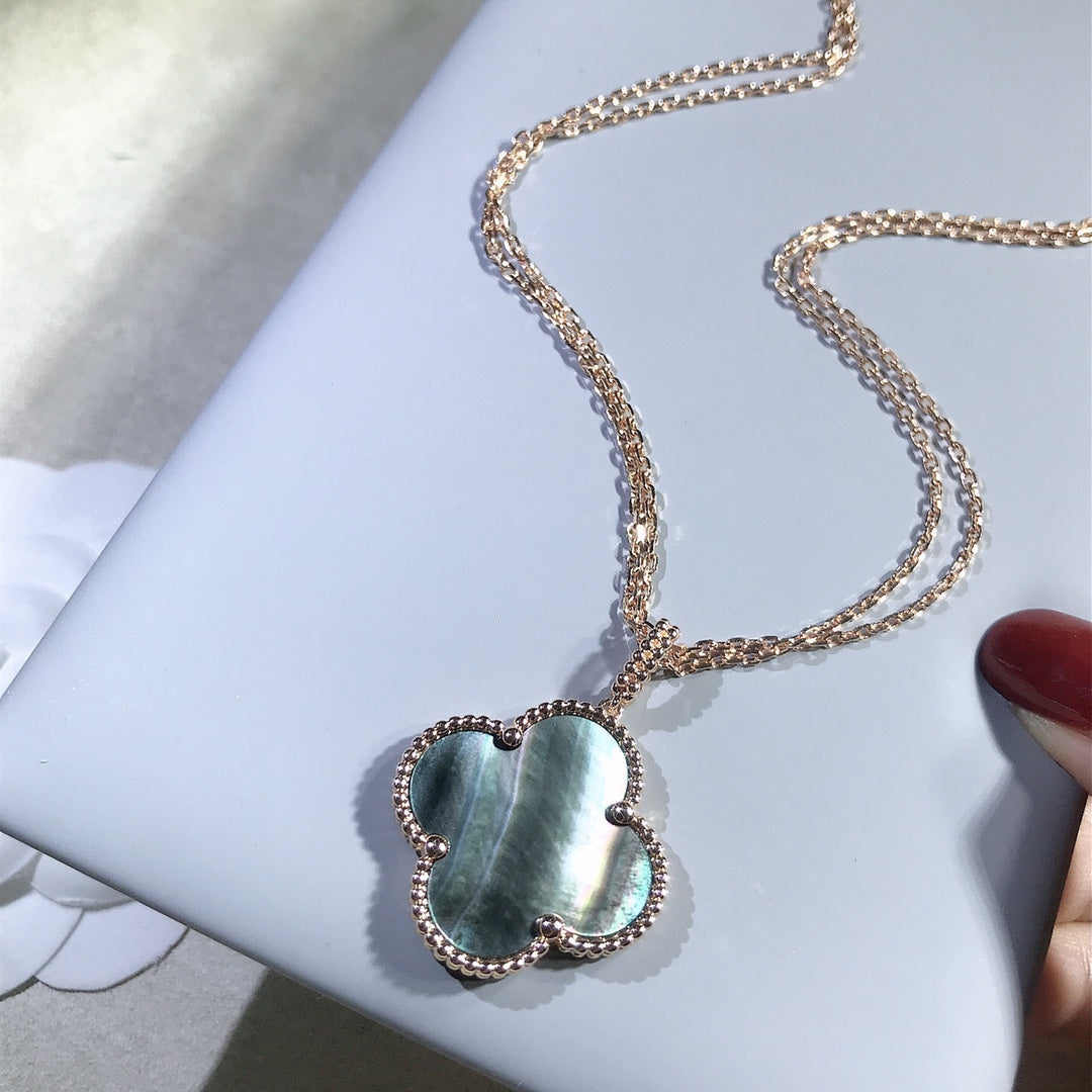 [Zalyn Jewelry ]CLOVER 25MM GOLD DARK MOP BIG CLOVER NECKLACE