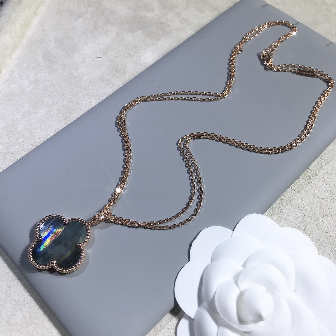 [Zalyn Jewelry ]CLOVER 25MM GOLD DARK MOP BIG CLOVER NECKLACE