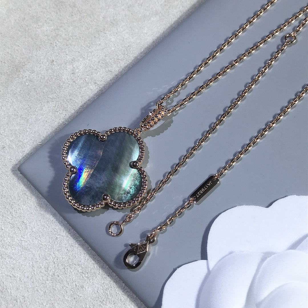 [Zalyn Jewelry ]CLOVER 25MM GOLD DARK MOP BIG CLOVER NECKLACE