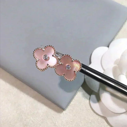 [Zalyn Jewelry ]CLOVER MEDIUM 1 MOTIFS  PINK MOP DIAMOND EARRINGS